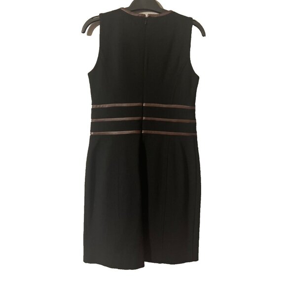 Ralph Lauren Sheath Dress 8 Black Brown Leather Trim Career Stretch Sleeveless - Picture 5 of 6